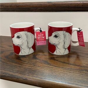 “ART WOW” RED DESIGNER “DACHSHUND” COFFEE MUGS NWT